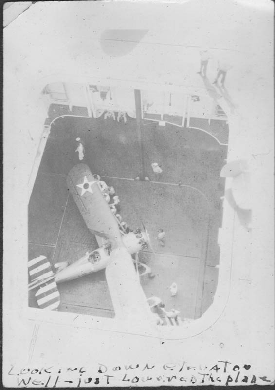 Vought Corsair on Elevator, U.S.S. Saratoga (?), Ca. 1928-30 (Source: Barnes)